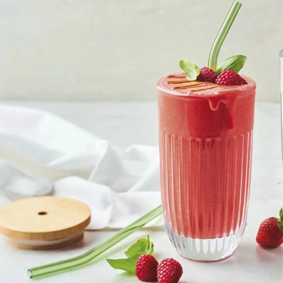 Smoothieglas m. Låg og Sugerør